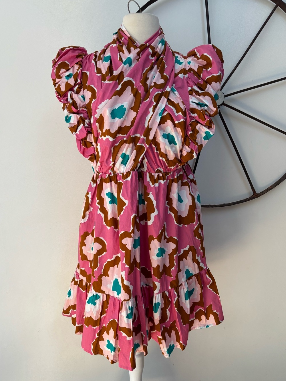 Crosby by Mollie Burch Pink Floral Puff-Sleeve Mini Dress